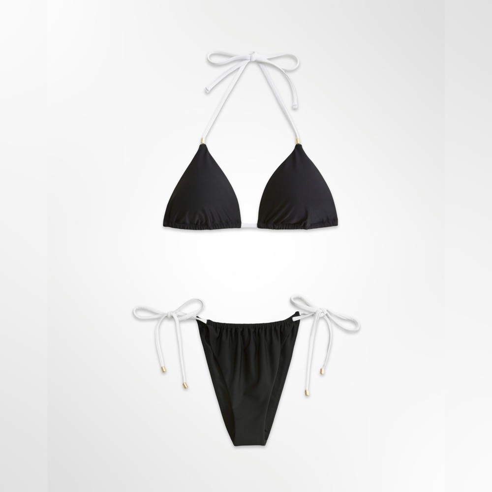 Abercrombie & Fitch Black Bikini Set with White Ties